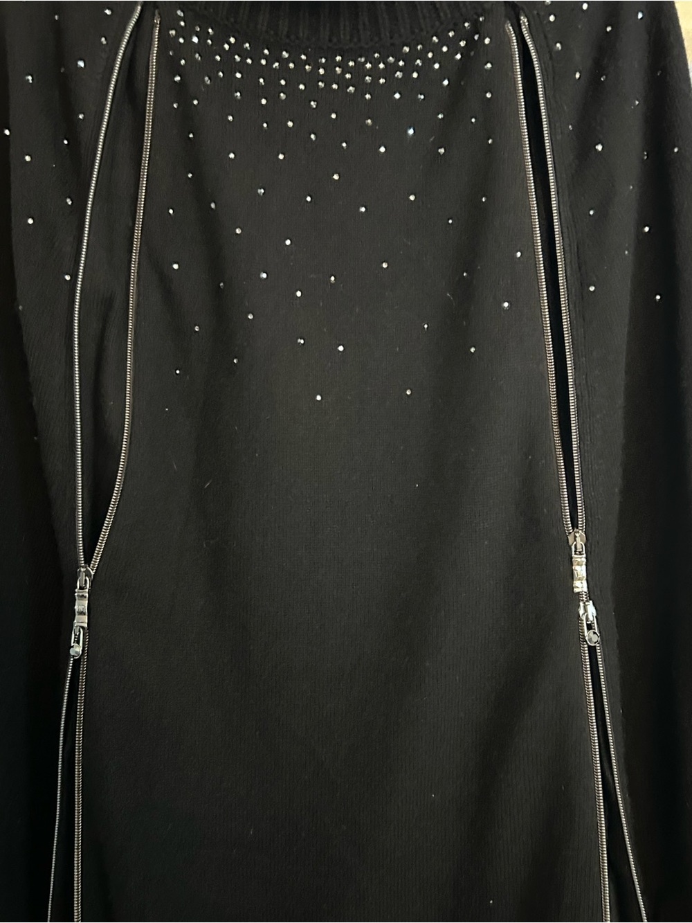 VDP Embellished Black Sweater Cape Zip up details - Picture 3 of 15